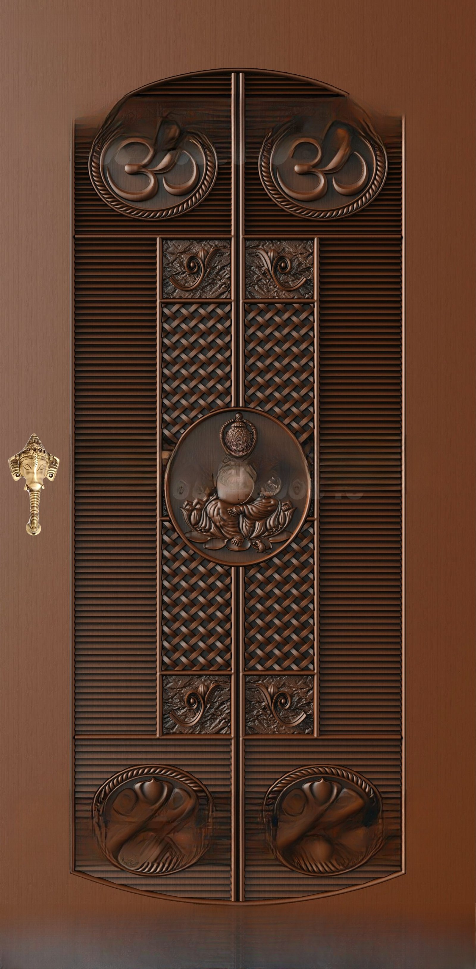God Doors - GD-21 Divine Om and Lord Ganesha Embossed Entrance Door 3D Model